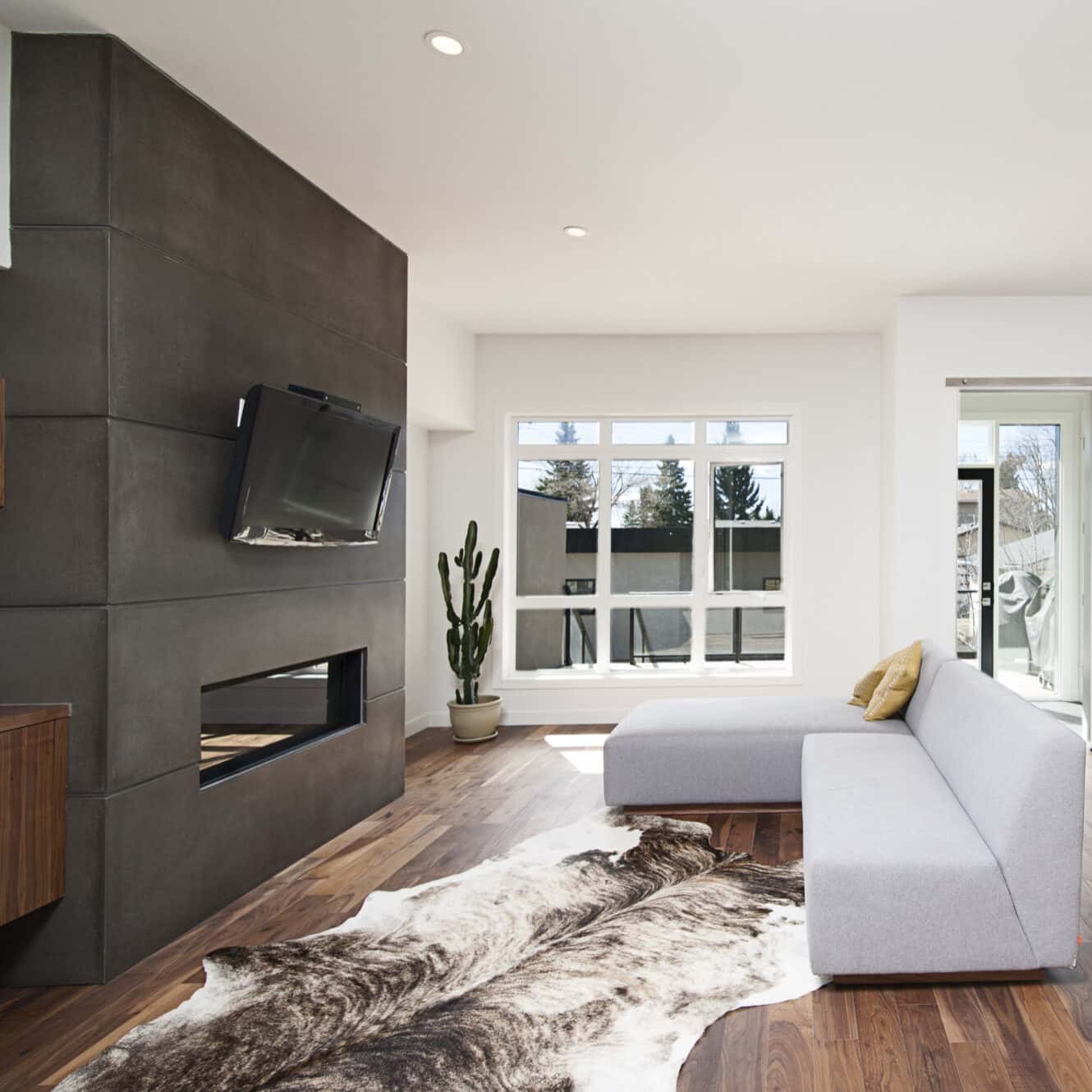 Beautiful Interior shot modern house with white relaxing walls furniture technology