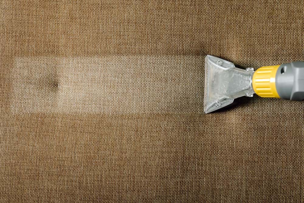 closeup of a furniture vacuum cleaner and a dirty sofa cleaning and house cleaning housekeeper