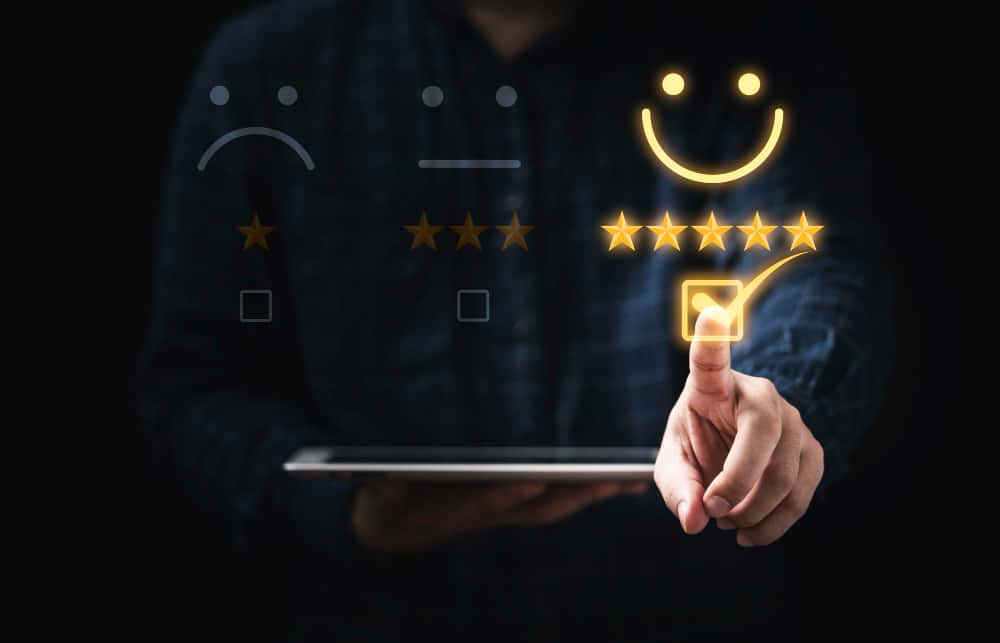 customer-holding-tablet-touching-tick-sign-virtual-smiley-face-client-evaluate-after-use-product-service-concept