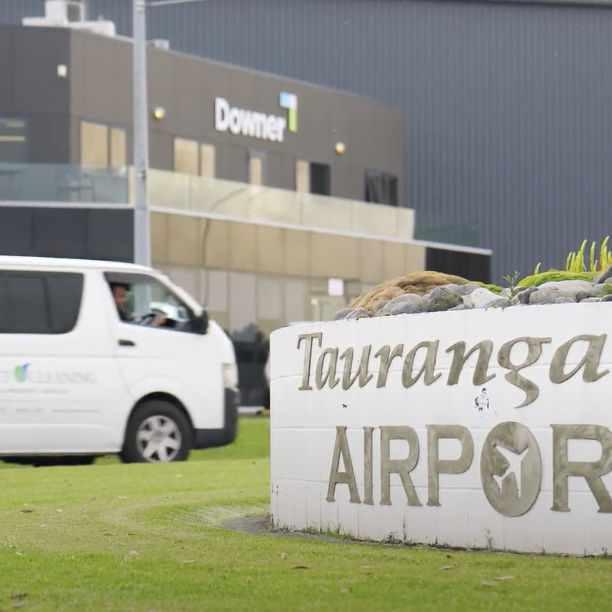 Asset Cleaning van driving pass the Tauranga Airport